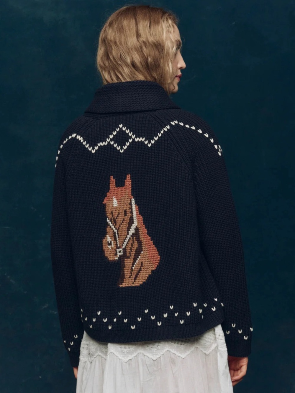 The Horse Lodge Cardigan ~ Navy - Picture 2 of 5